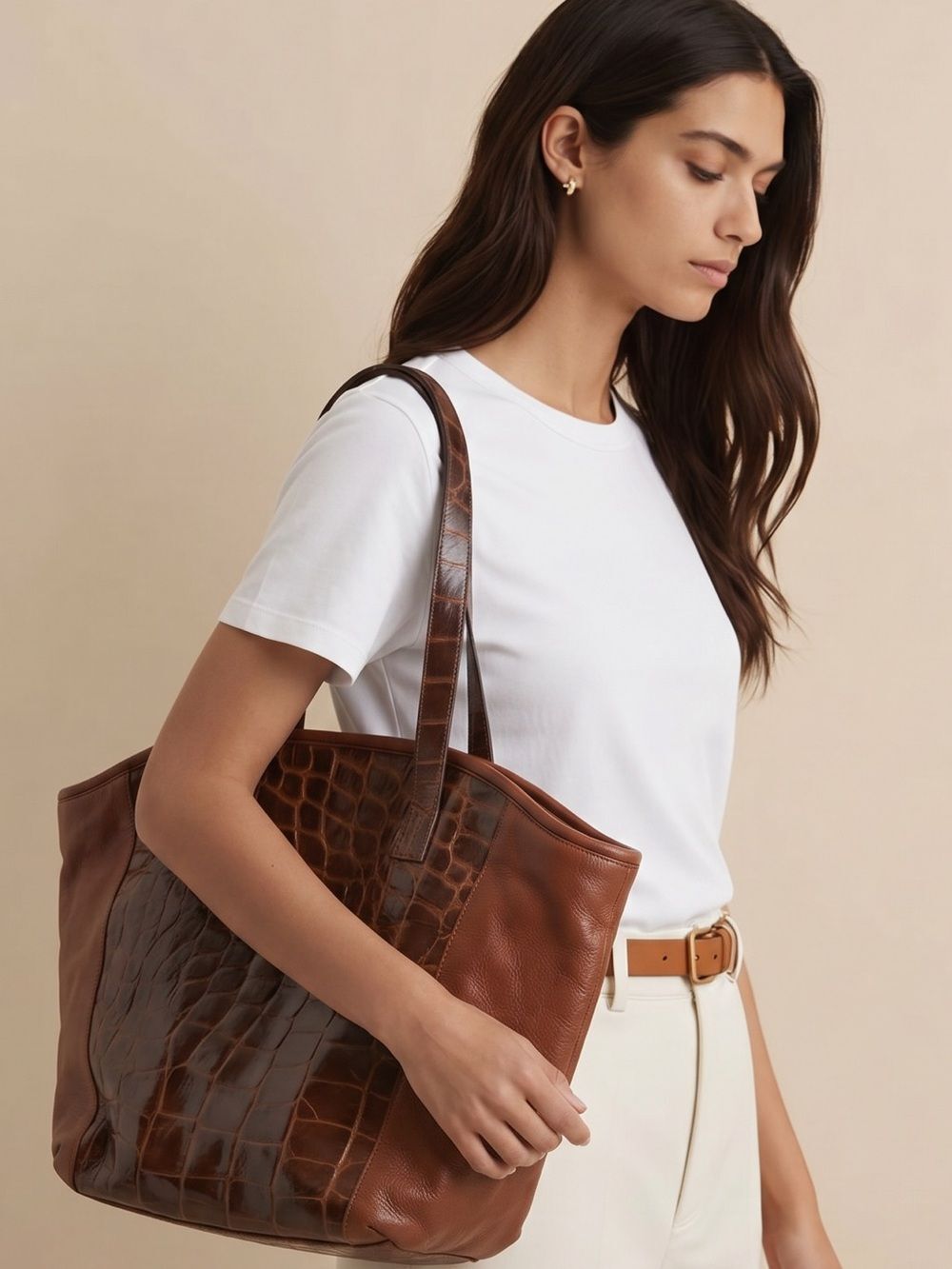 PAOLA DEL LUNGO | Vintage Tan Brown Italian Leather Large Purse Bag